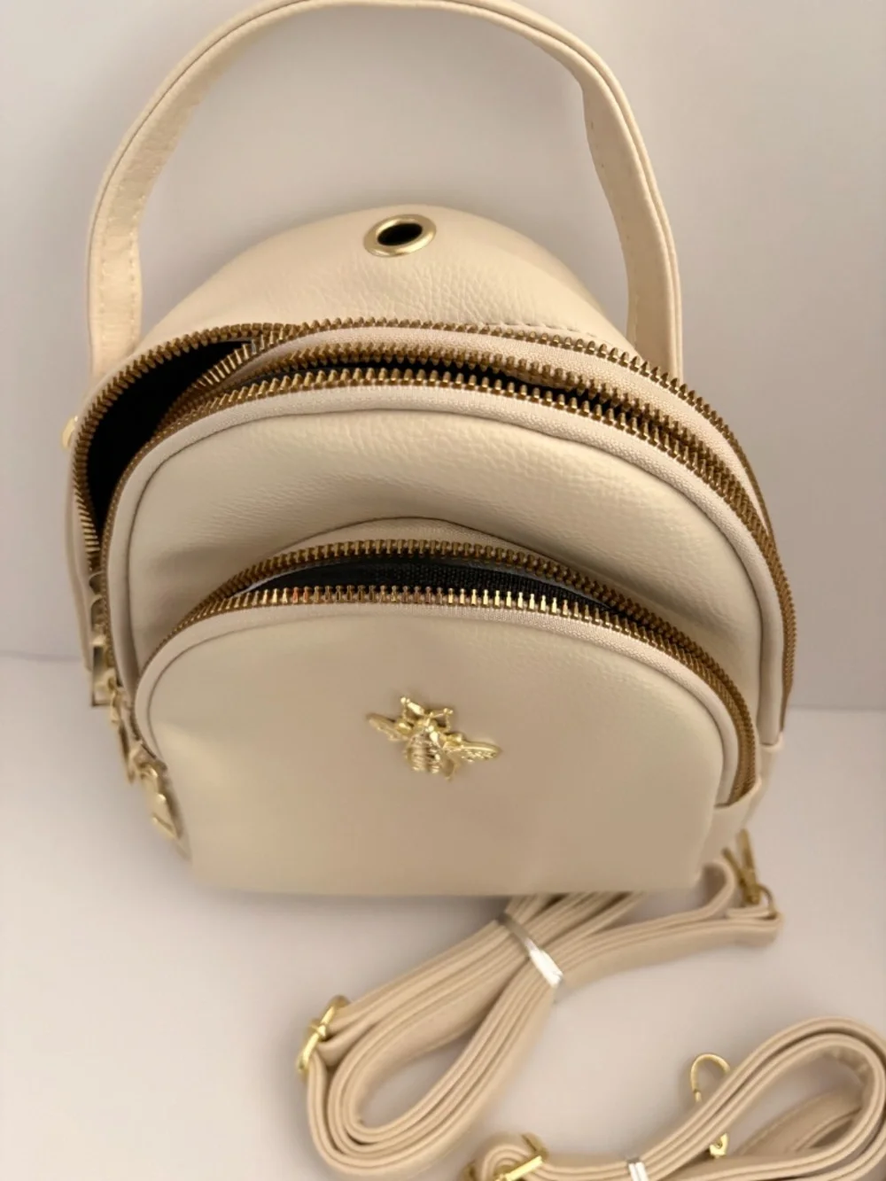 Cream Bee Embellished Convertible Backpack Purse